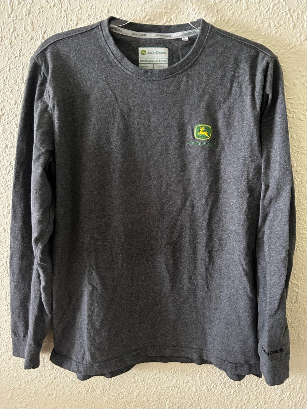 John Deere Charcoal Gray Tee with Green and Yellow Logo